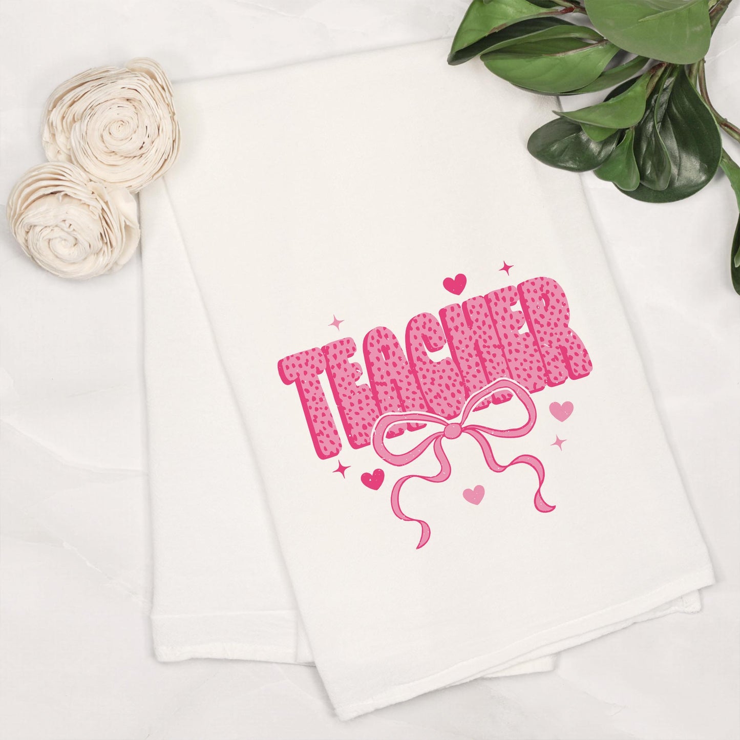 Cotton Tea Towel White-Classroom Coquette Teacher Hearts & Bow -6