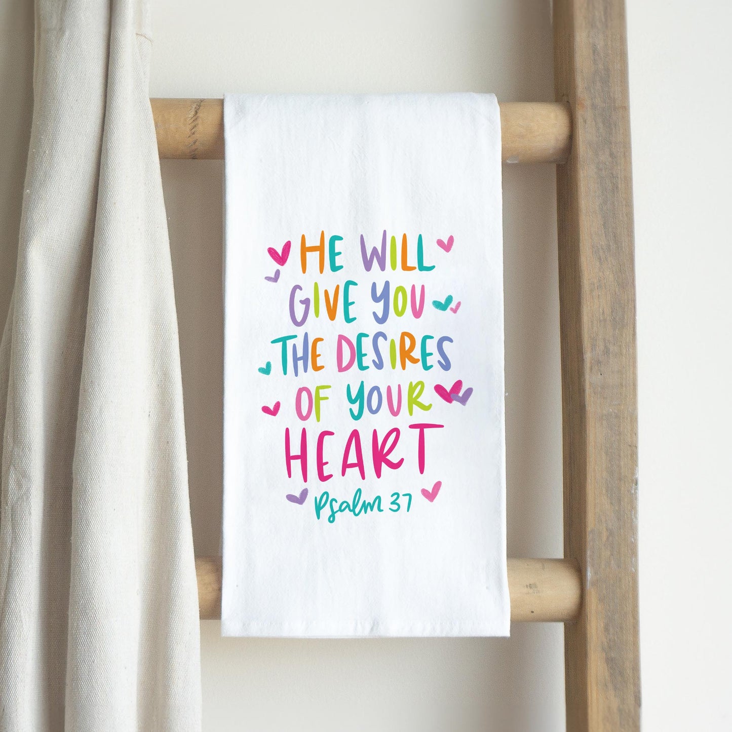Cotton Tea Towel White-Psalm 37 The Desires of Your Heart -2