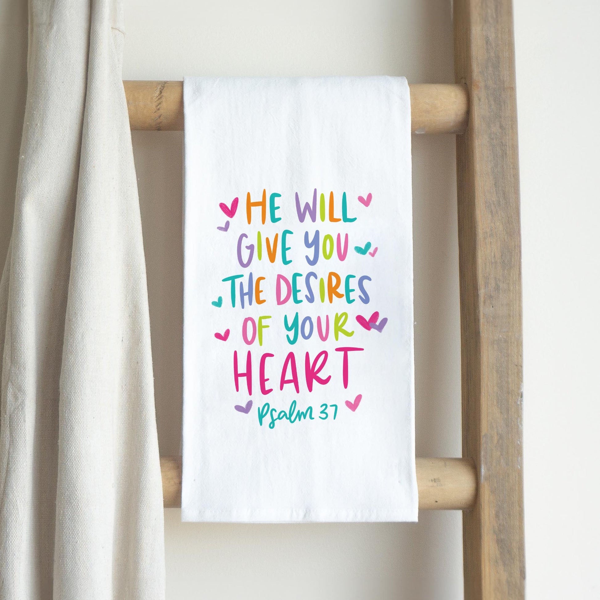 Cotton Tea Towel White-Psalm 37 The Desires of Your Heart -2