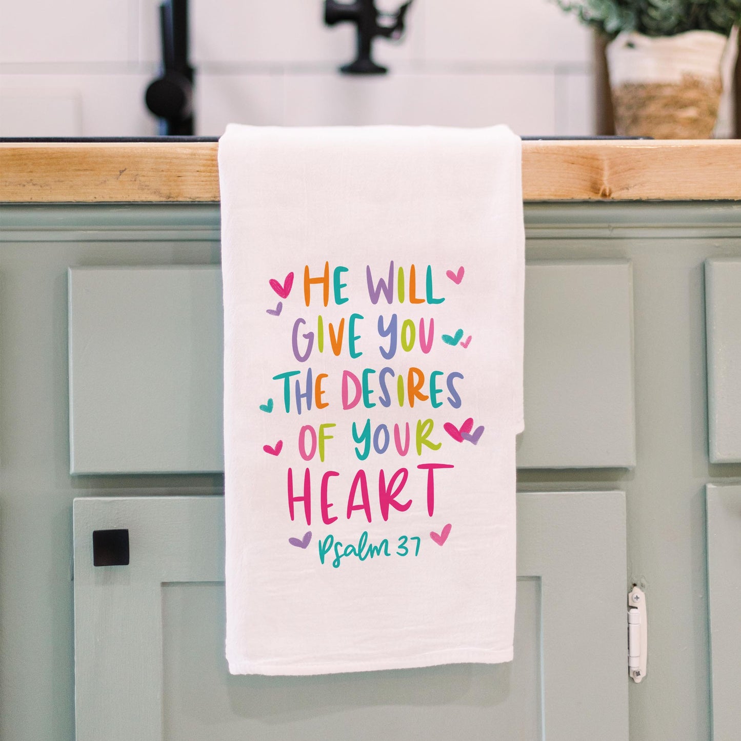 Cotton Tea Towel White-Psalm 37 The Desires of Your Heart -3