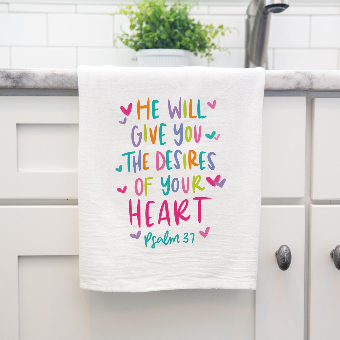 Cotton Tea Towel White-Psalm 37 The Desires of Your Heart -4