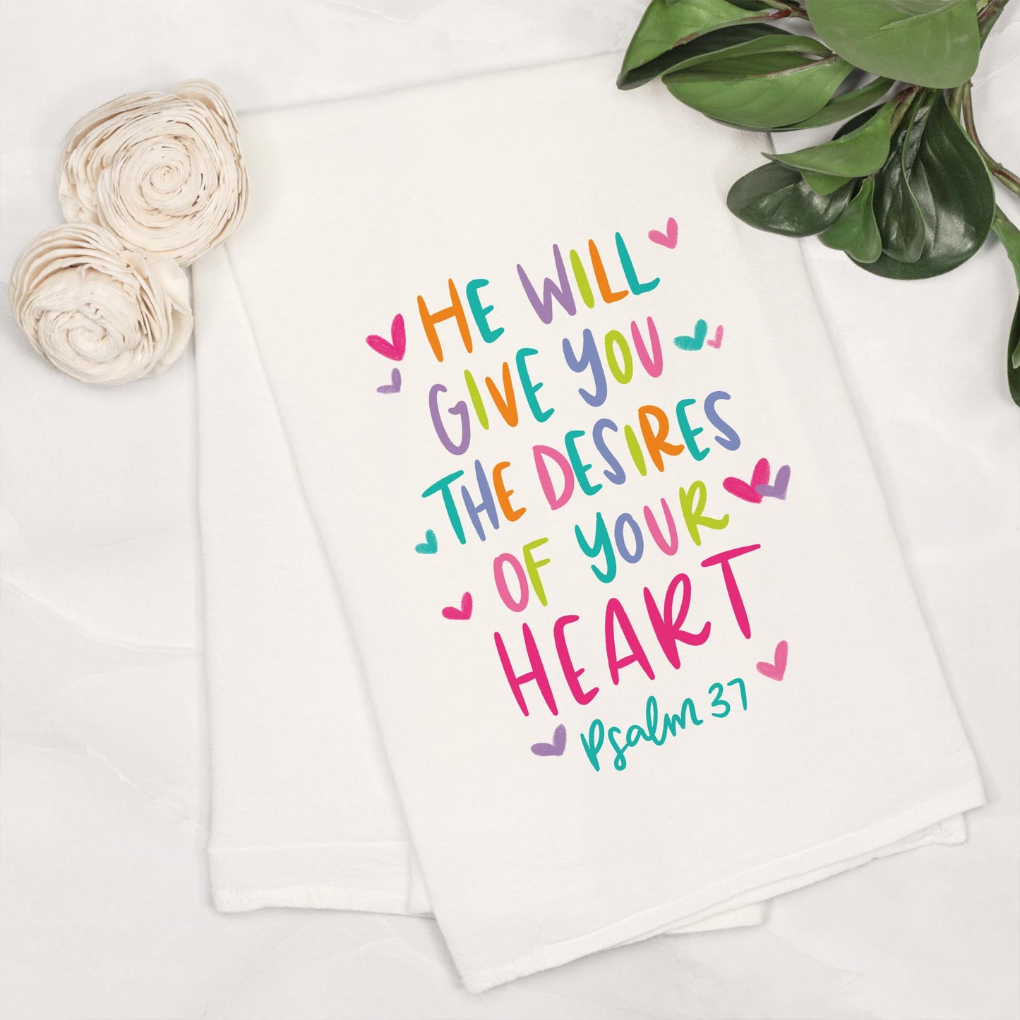 Cotton Tea Towel White-Psalm 37 The Desires of Your Heart -6