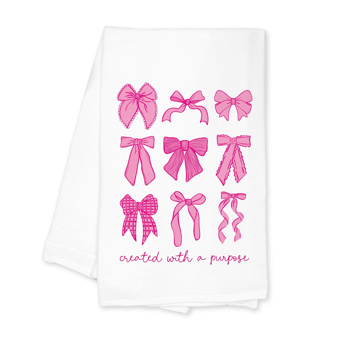 Cotton Tea Towel White-Pink Bows Created With A Purpose