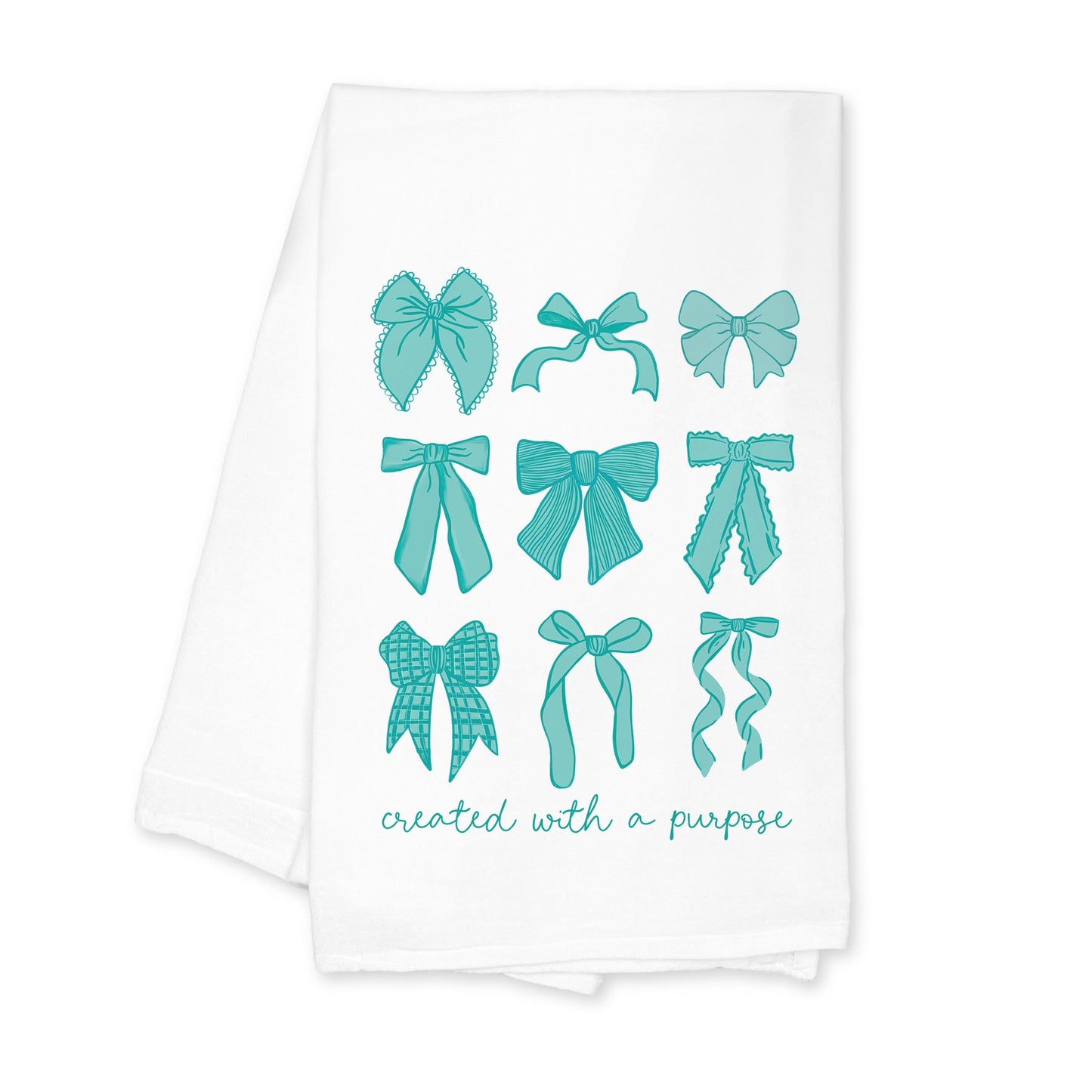 Cotton Tea Towel White-Blue Bows Created With A Purpose