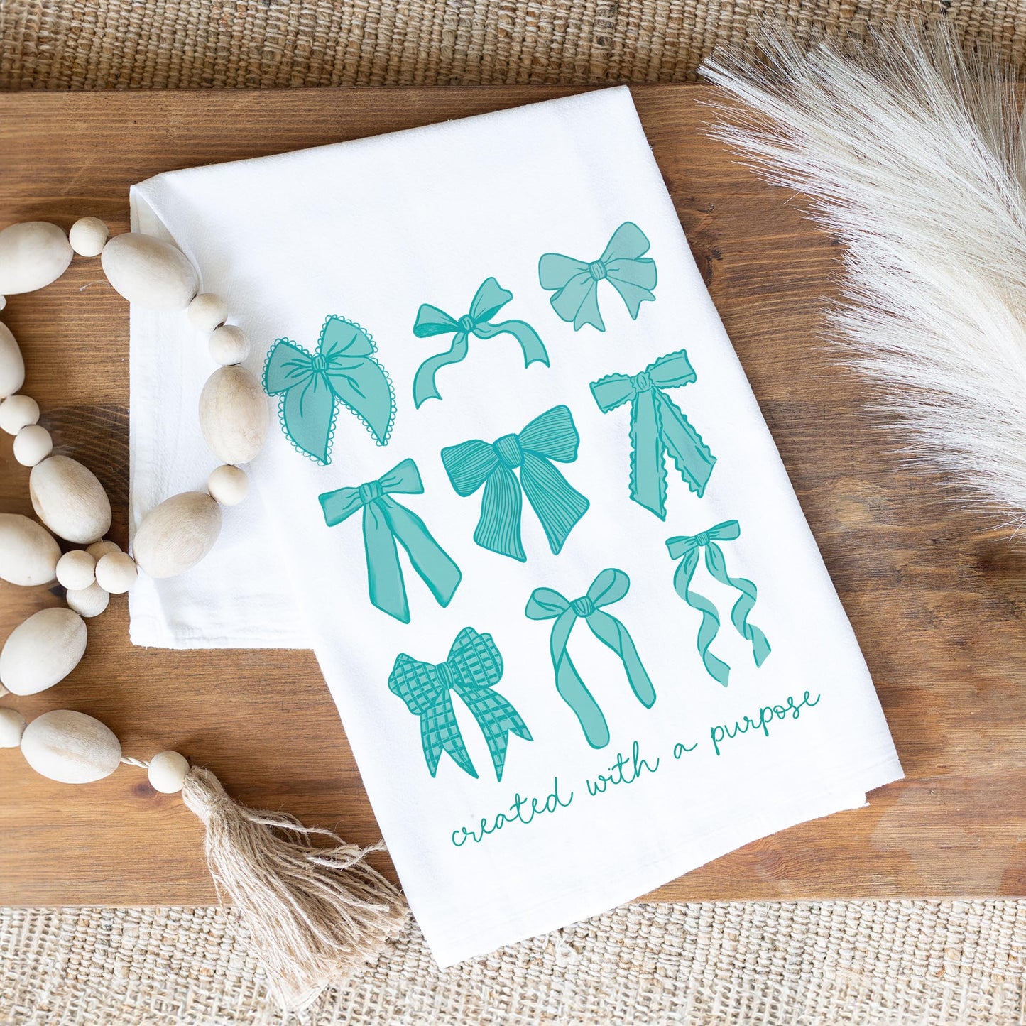 Cotton Tea Towel White-Blue Bows Created With A Purpose