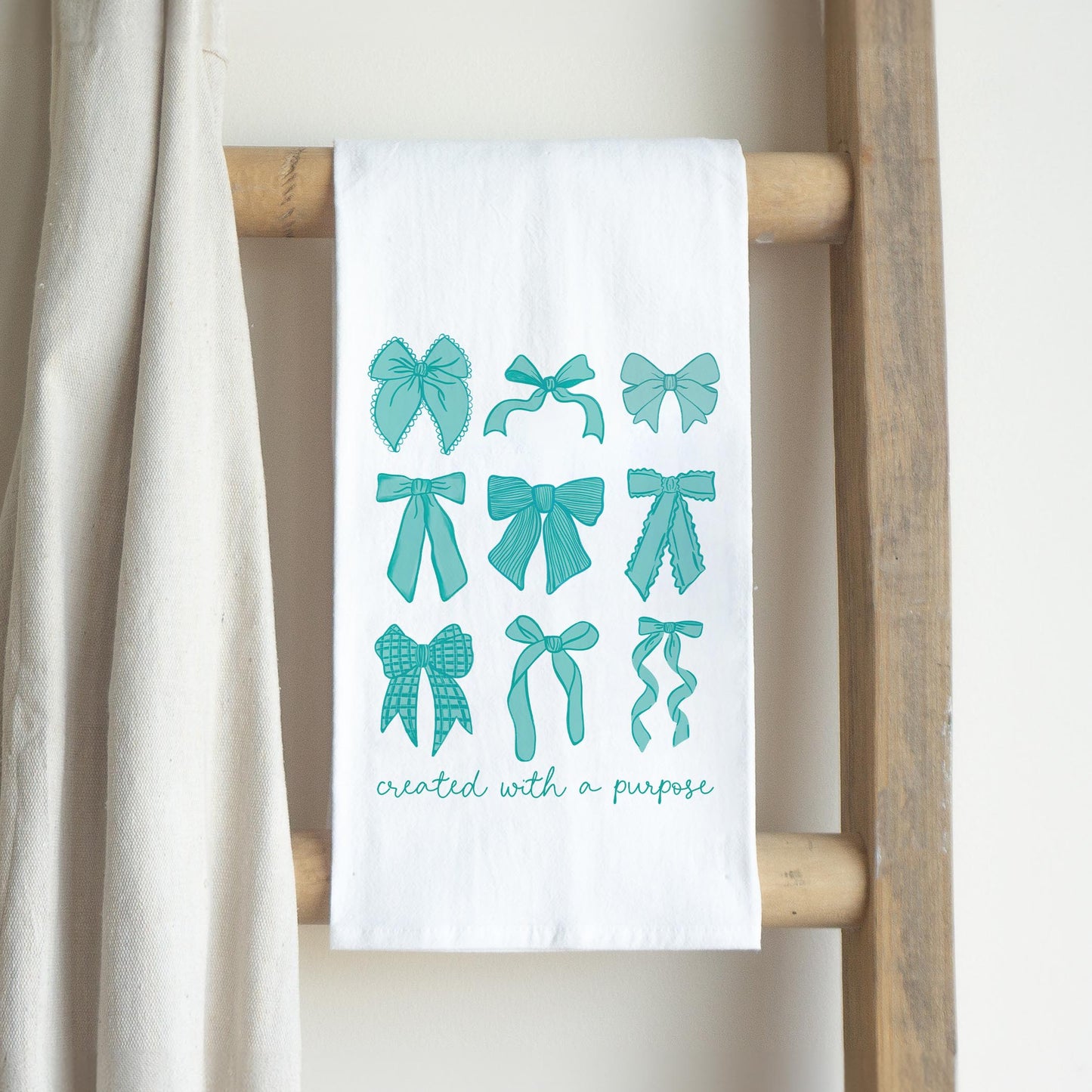 Cotton Tea Towel White-Blue Bows Created With A Purpose