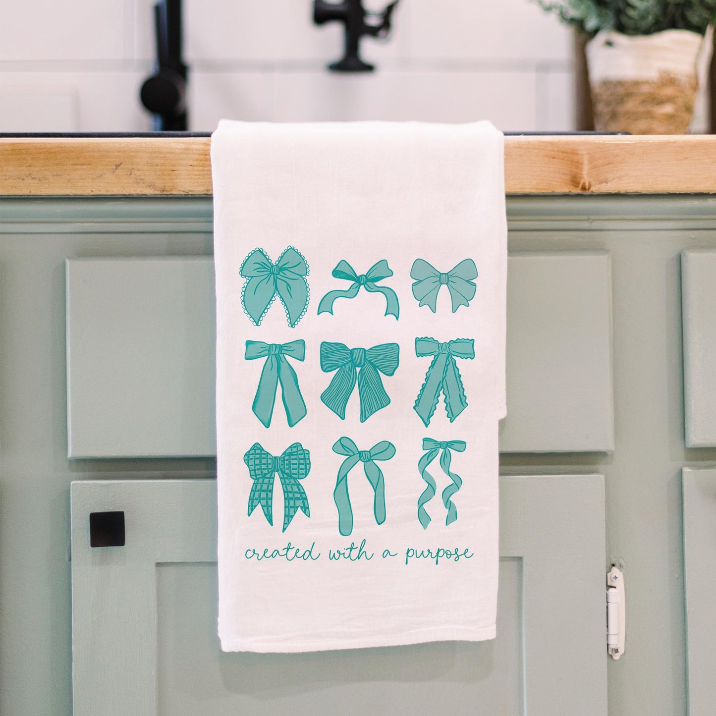 Cotton Tea Towel White-Blue Bows Created With A Purpose