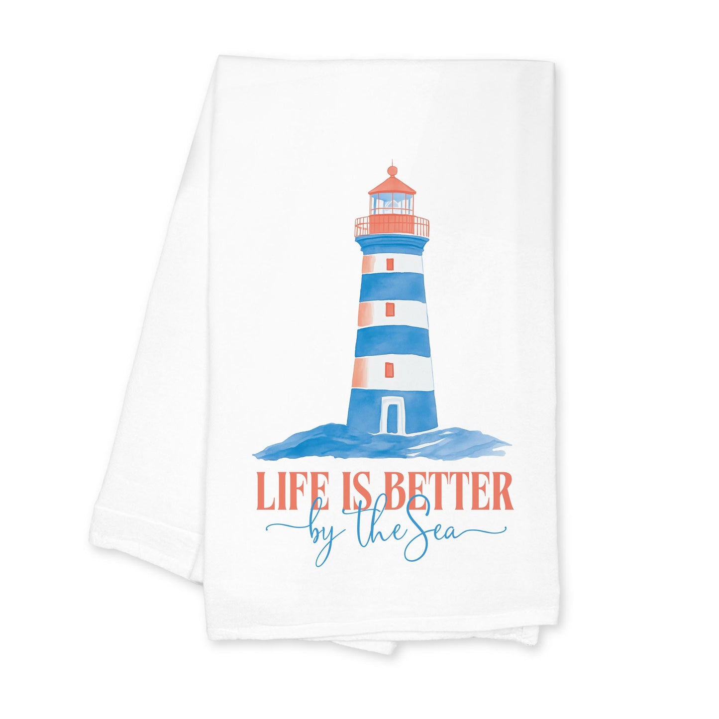 Cotton Tea Towel White-New England Tides Life is Better by the Sea -0
