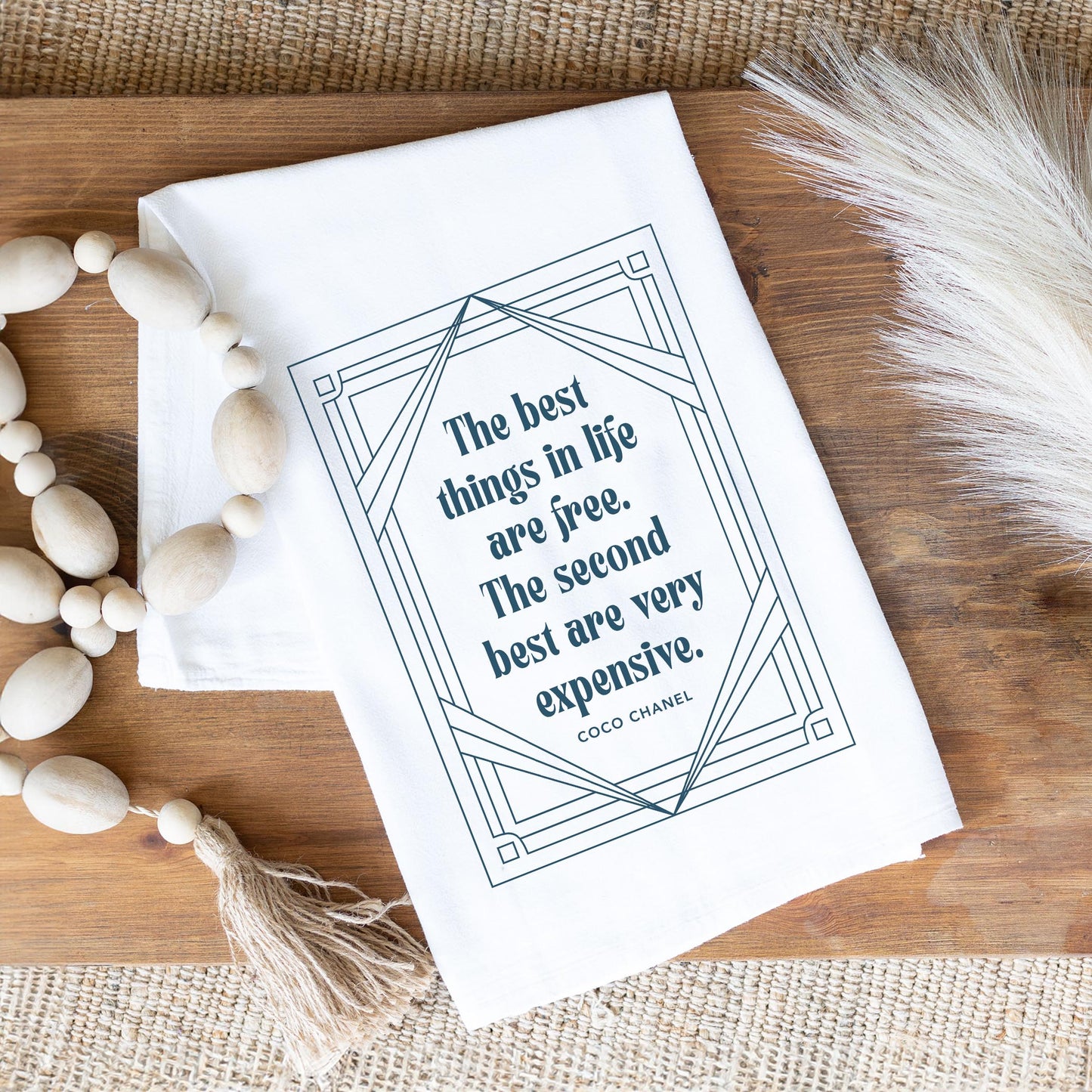 Cotton Tea Towel White-Art Deco The Best Things In life -1