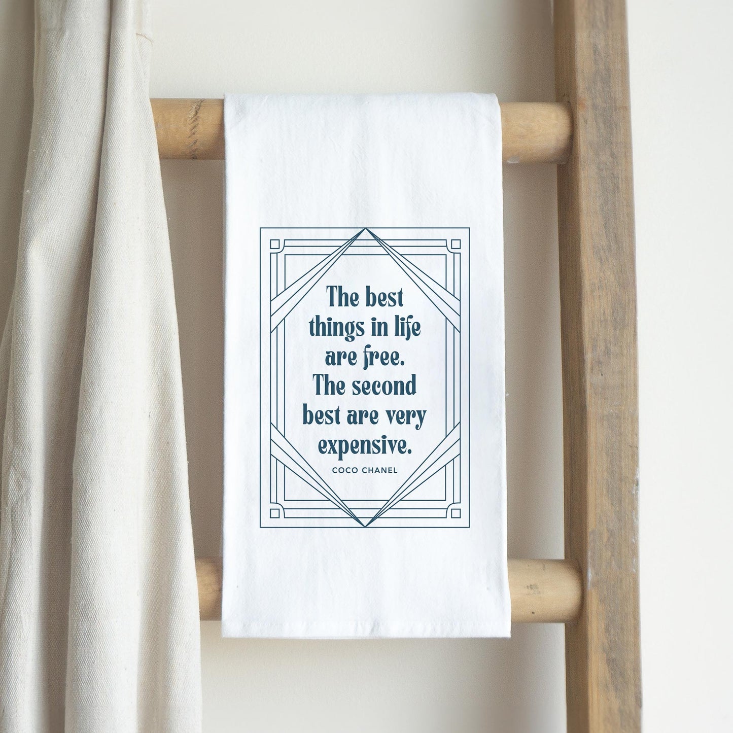 Cotton Tea Towel White-Art Deco The Best Things In life -2