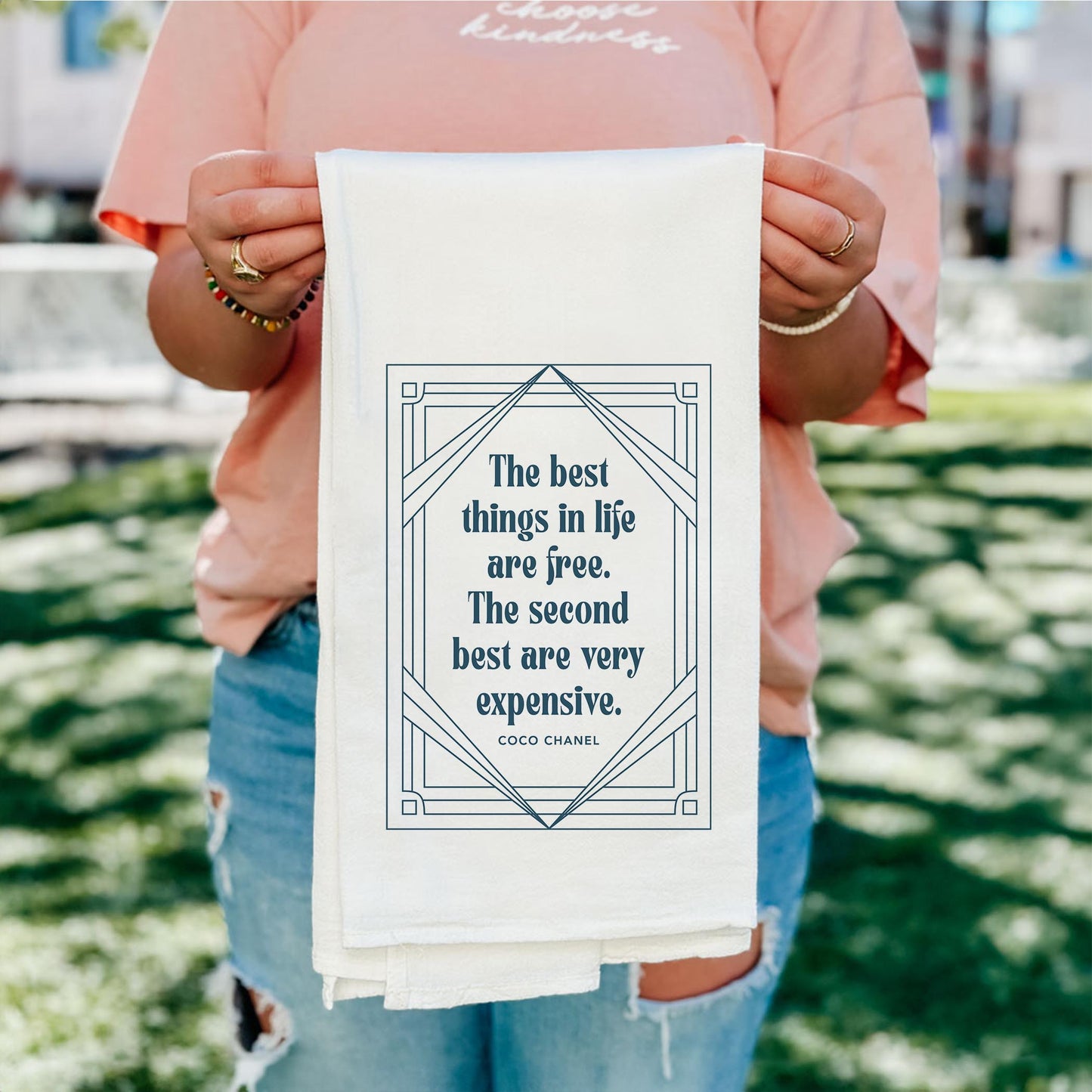 Cotton Tea Towel White-Art Deco The Best Things In life -5