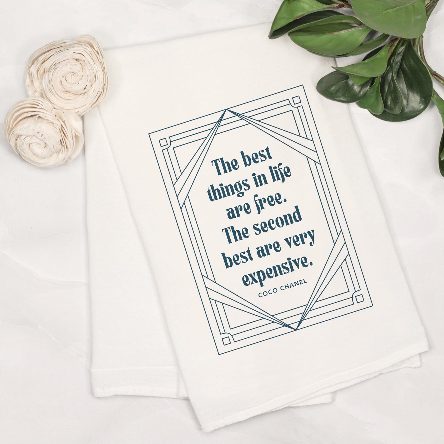 Cotton Tea Towel White-Art Deco The Best Things In life -6