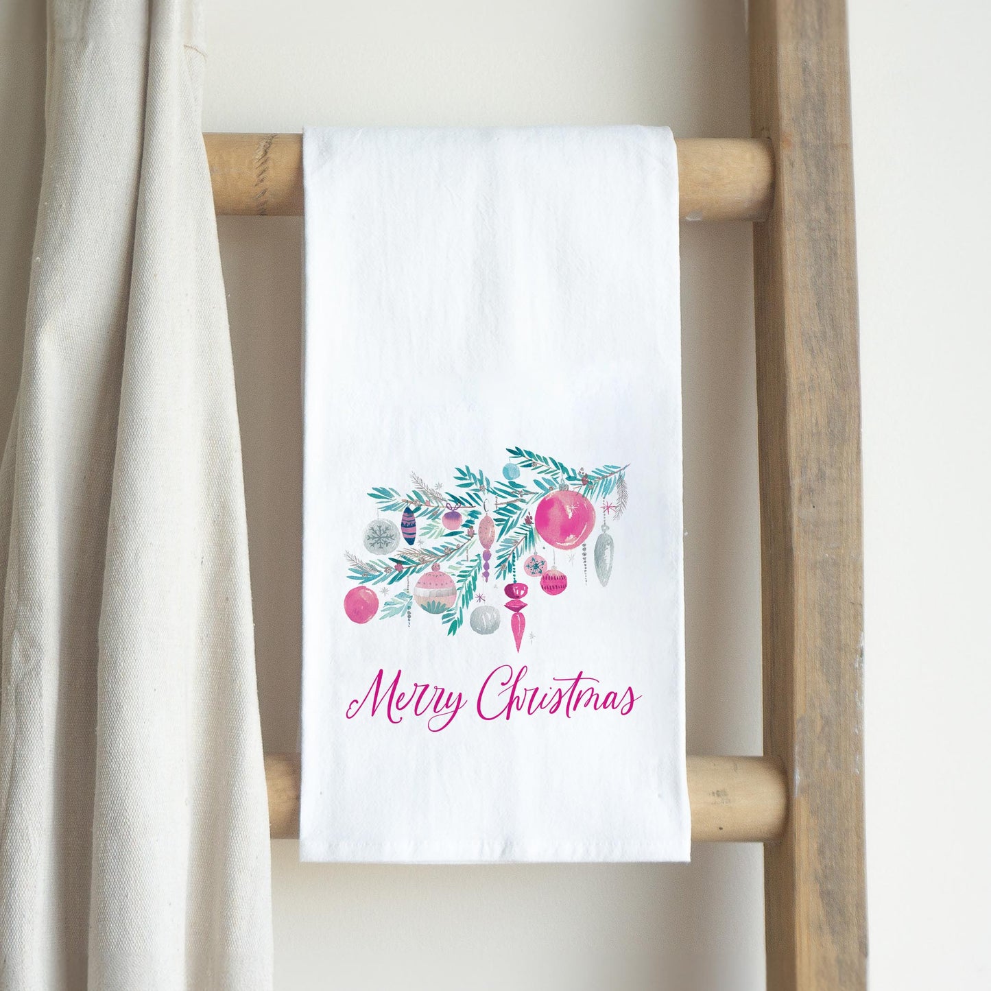 Cotton Tea Towel White-Watercolor Sugar Plum Merry Christmas -2