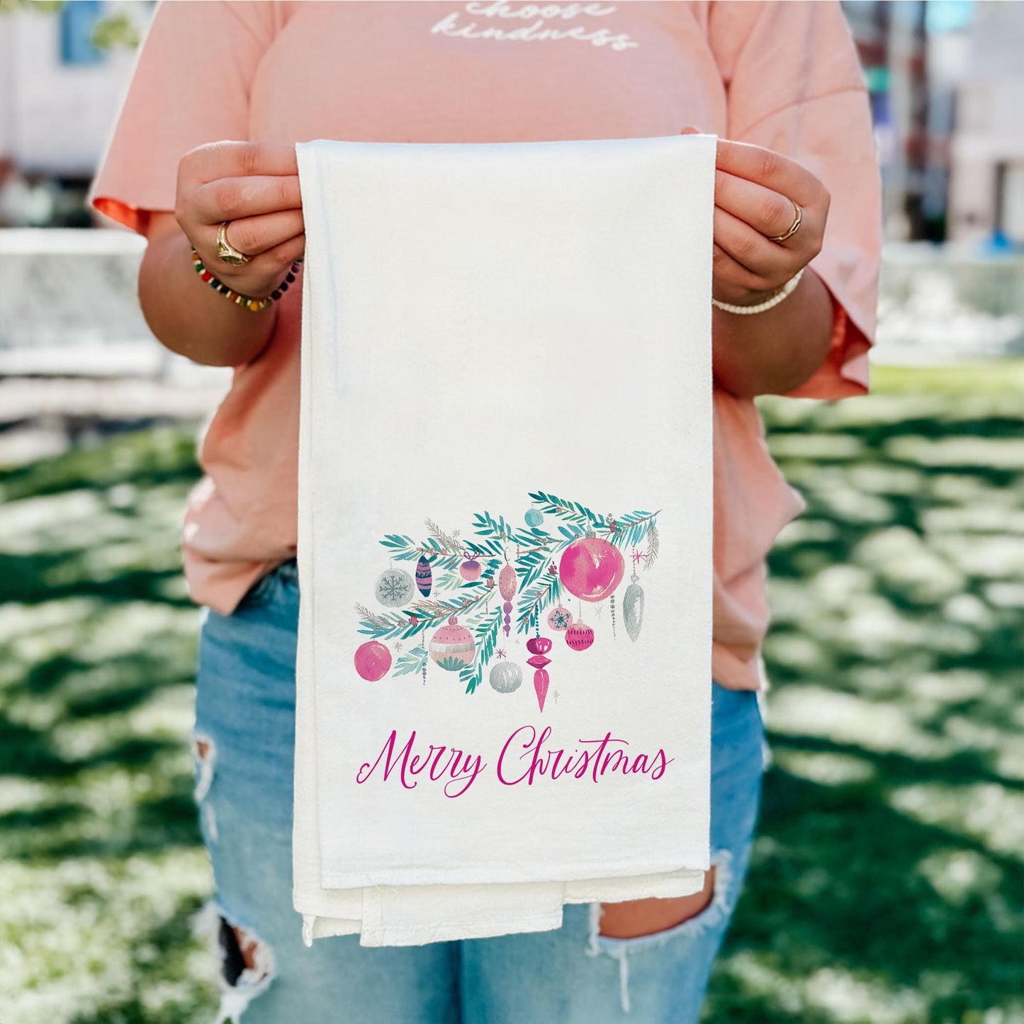 Cotton Tea Towel White-Watercolor Sugar Plum Merry Christmas -5