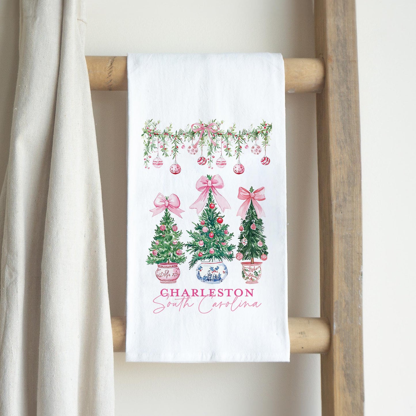 Cotton Tea Towel White-Love+Local Blush & Baubles - A Grand Millennial Christmas -2
