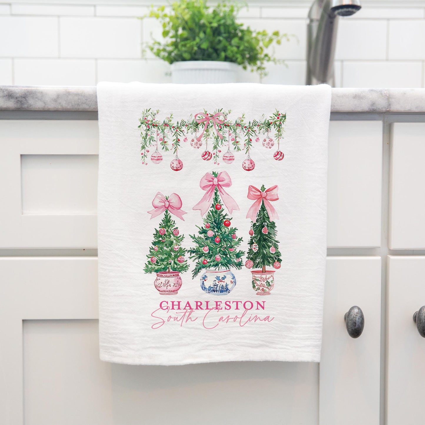 Cotton Tea Towel White-Love+Local Blush & Baubles - A Grand Millennial Christmas -3
