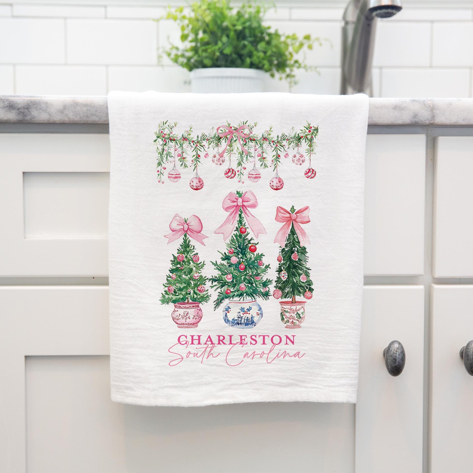 Cotton Tea Towel White-Love+Local Blush & Baubles - A Grand Millennial Christmas -3