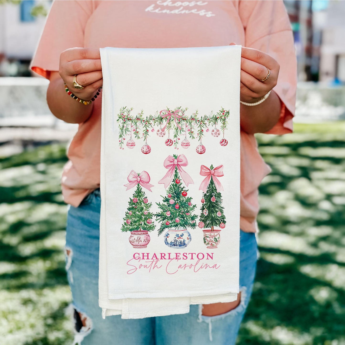 Cotton Tea Towel White-Love+Local Blush & Baubles - A Grand Millennial Christmas -4