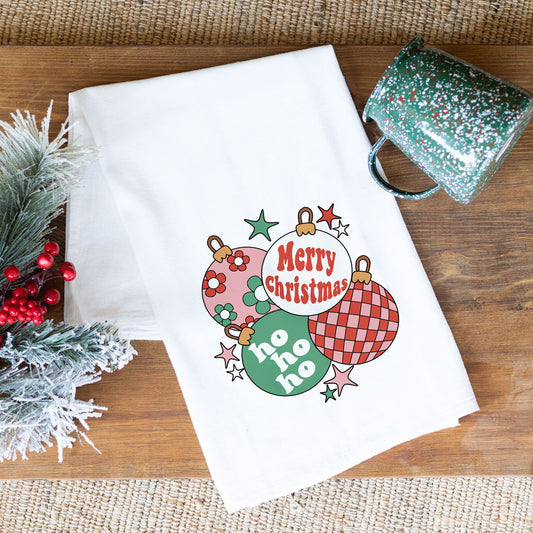 Cotton Tea Towel - Retro Christmas Ornaments