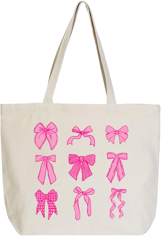 Preppy Bows Canvas Tote Bag | Pink Preppy Bows