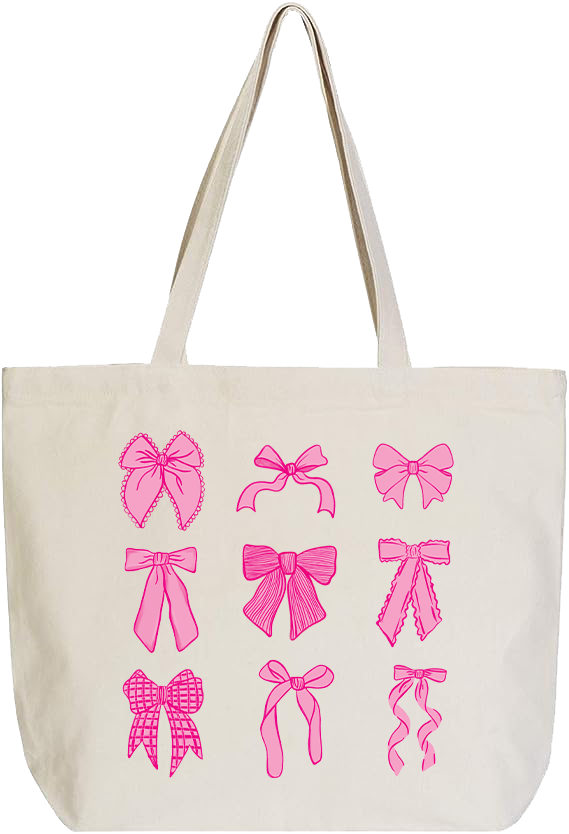 Preppy Bows Canvas Tote Bag | Pink Preppy Bows
