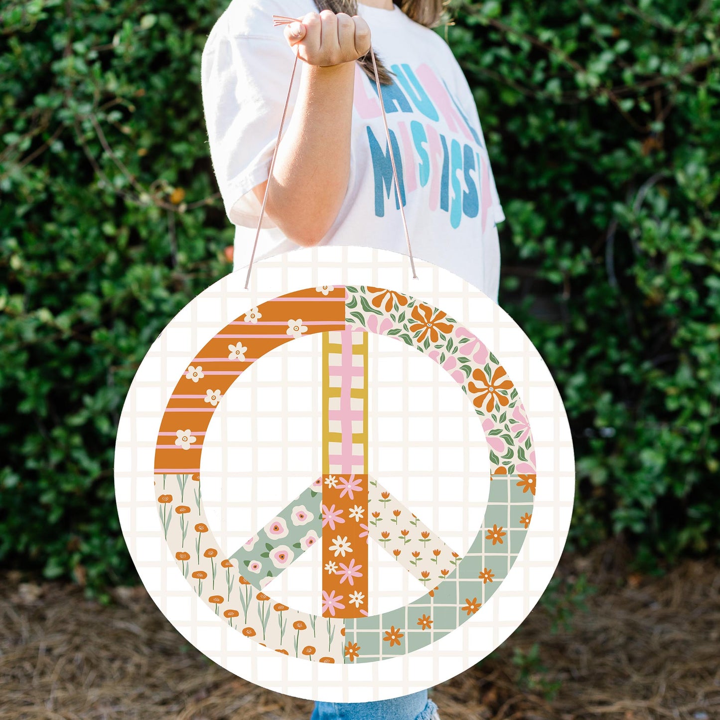 20" Door Hanger-Spring Patch Peace Sign