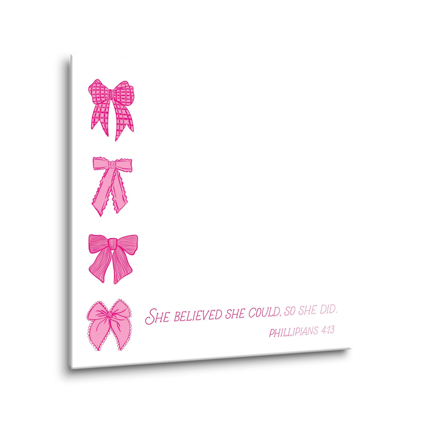8x8 Glass Dry Erase-Pink Bows She Believed She Could