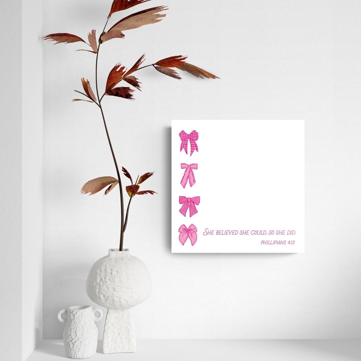 8x8 Glass Dry Erase-Pink Bows She Believed She Could
