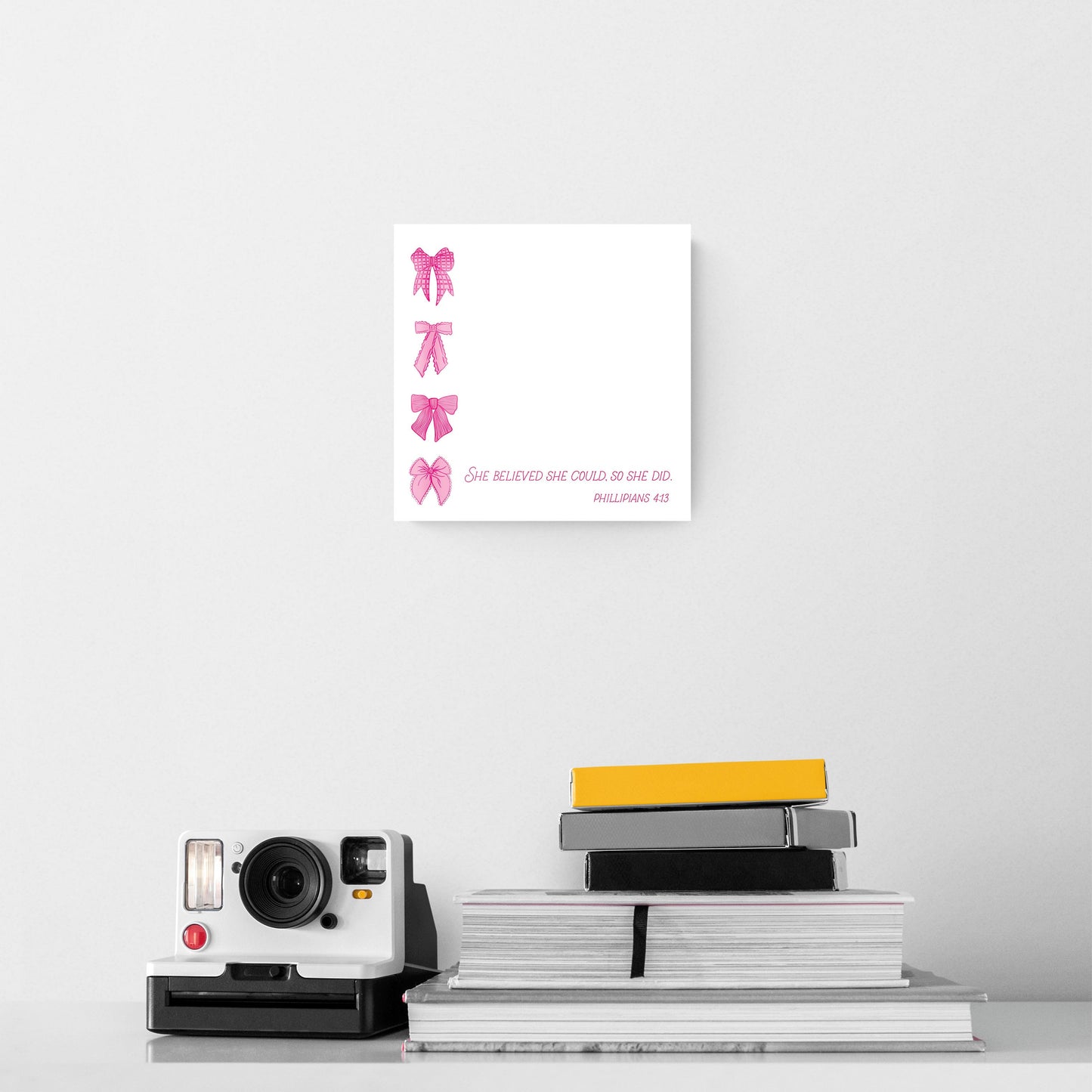 8x8 Glass Dry Erase-Pink Bows She Believed She Could