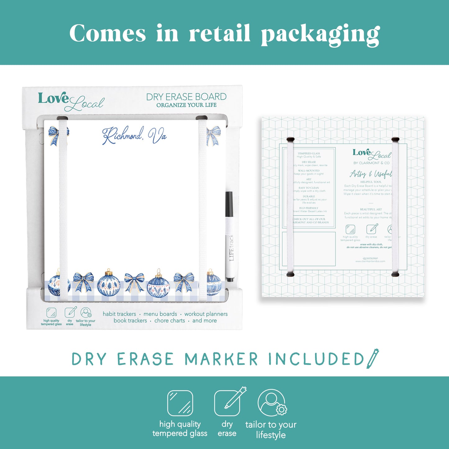 8x8 Glass Dry Erase-Love+Local Blue Noel - A Grand Millennial Christmas -5