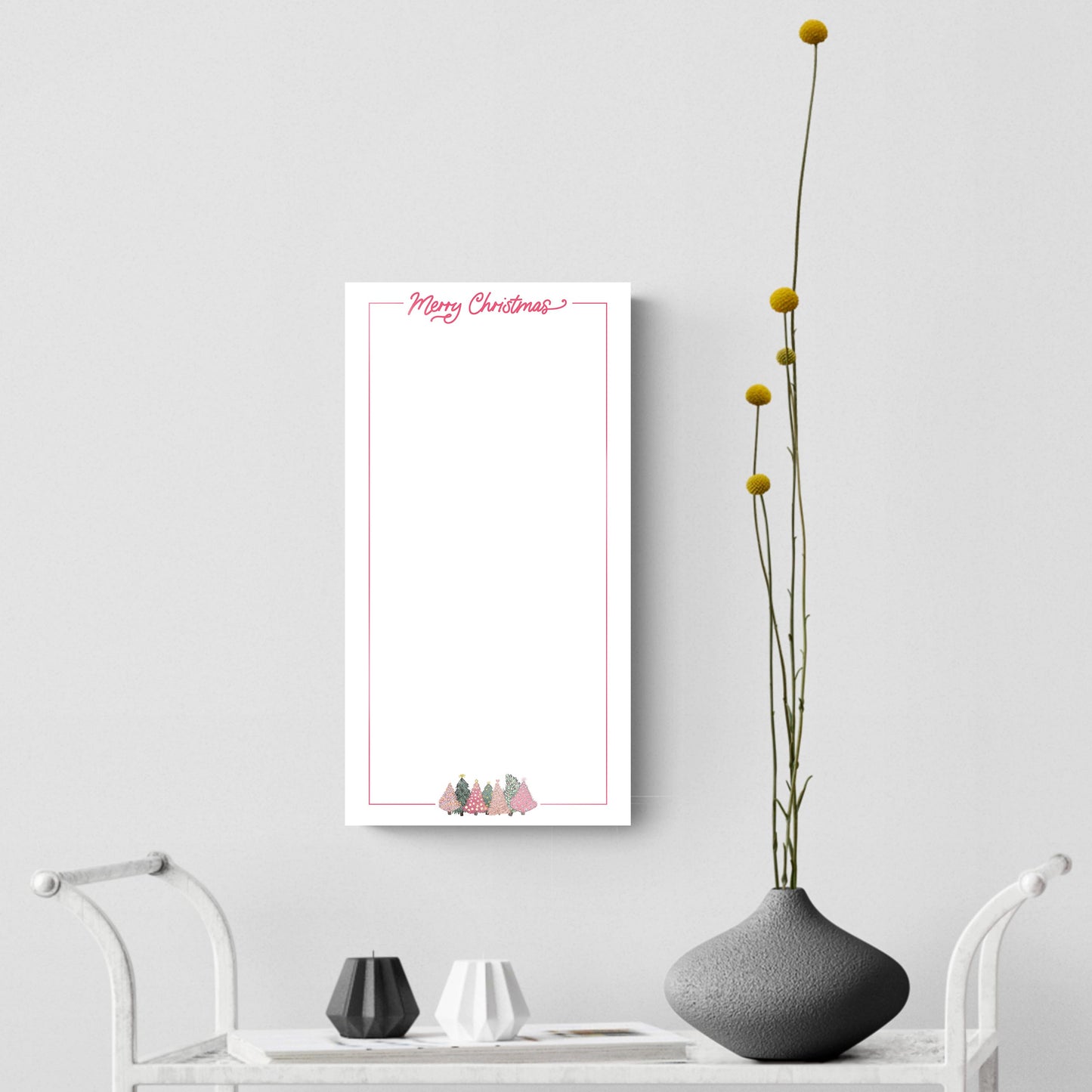 8x16 Glass Dry Erase-Pink Trees Merry Christmas Notes