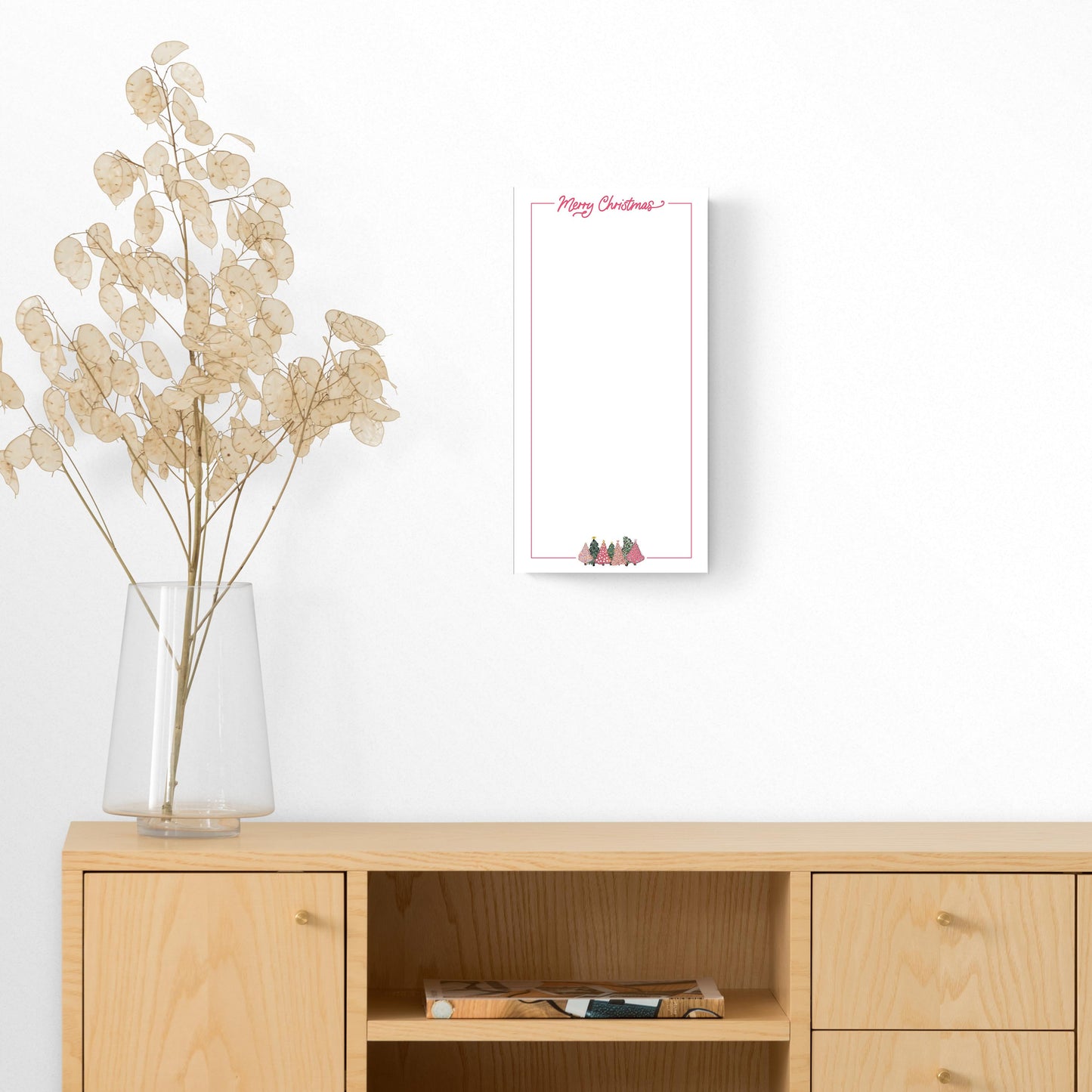 8x16 Glass Dry Erase-Pink Trees Merry Christmas Notes