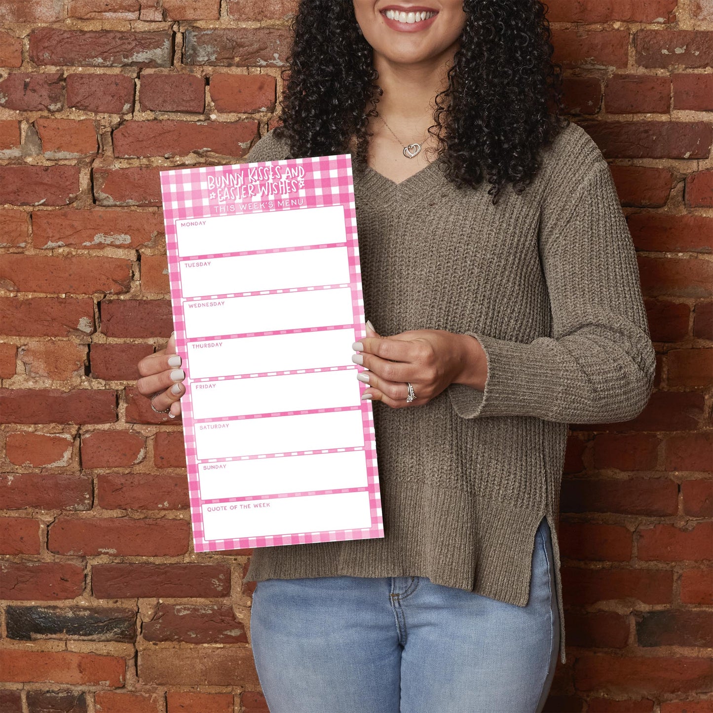 8x16 Glass Dry Erase-Pink Plaid Pattern Weekly Menu