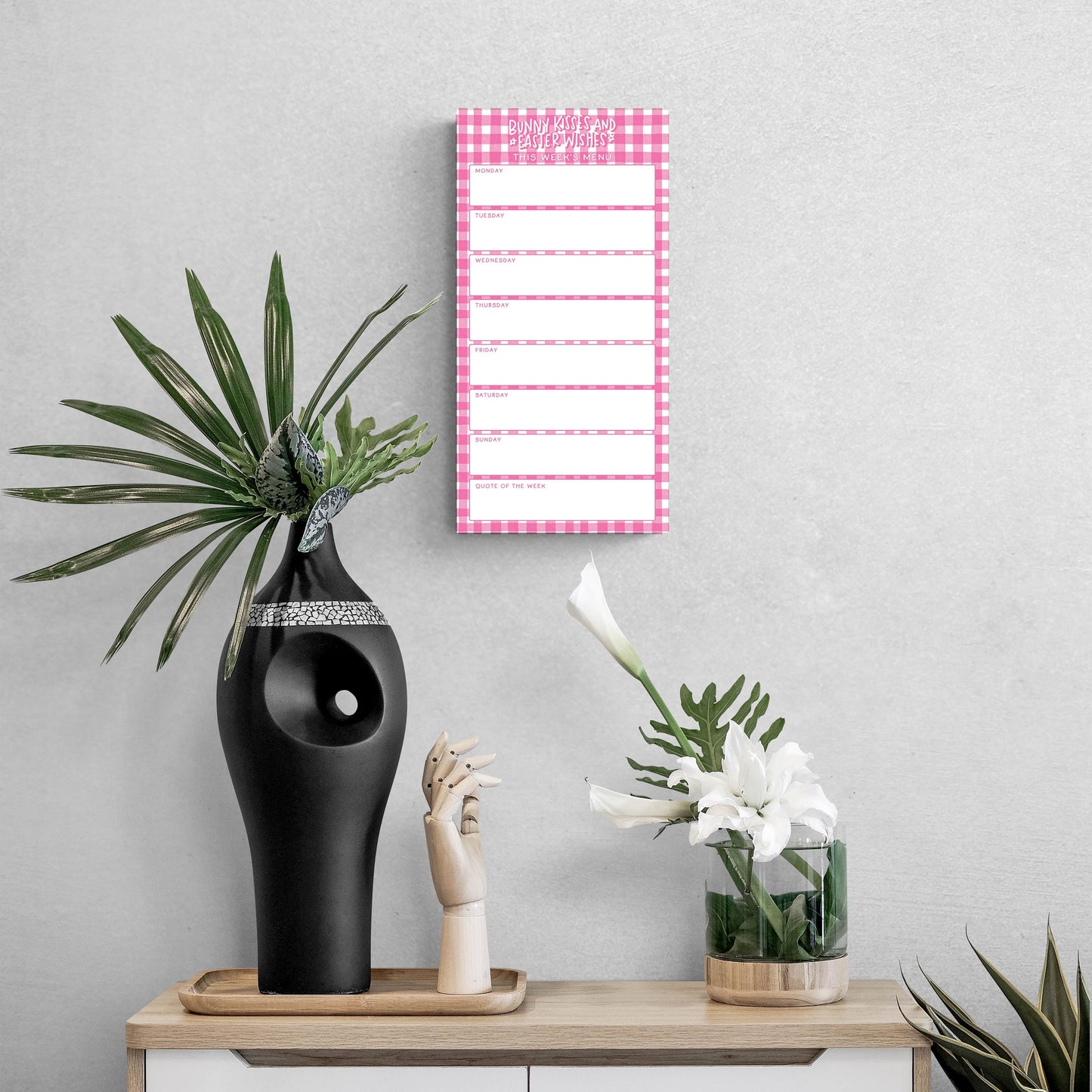 8x16 Glass Dry Erase-Pink Plaid Pattern Weekly Menu