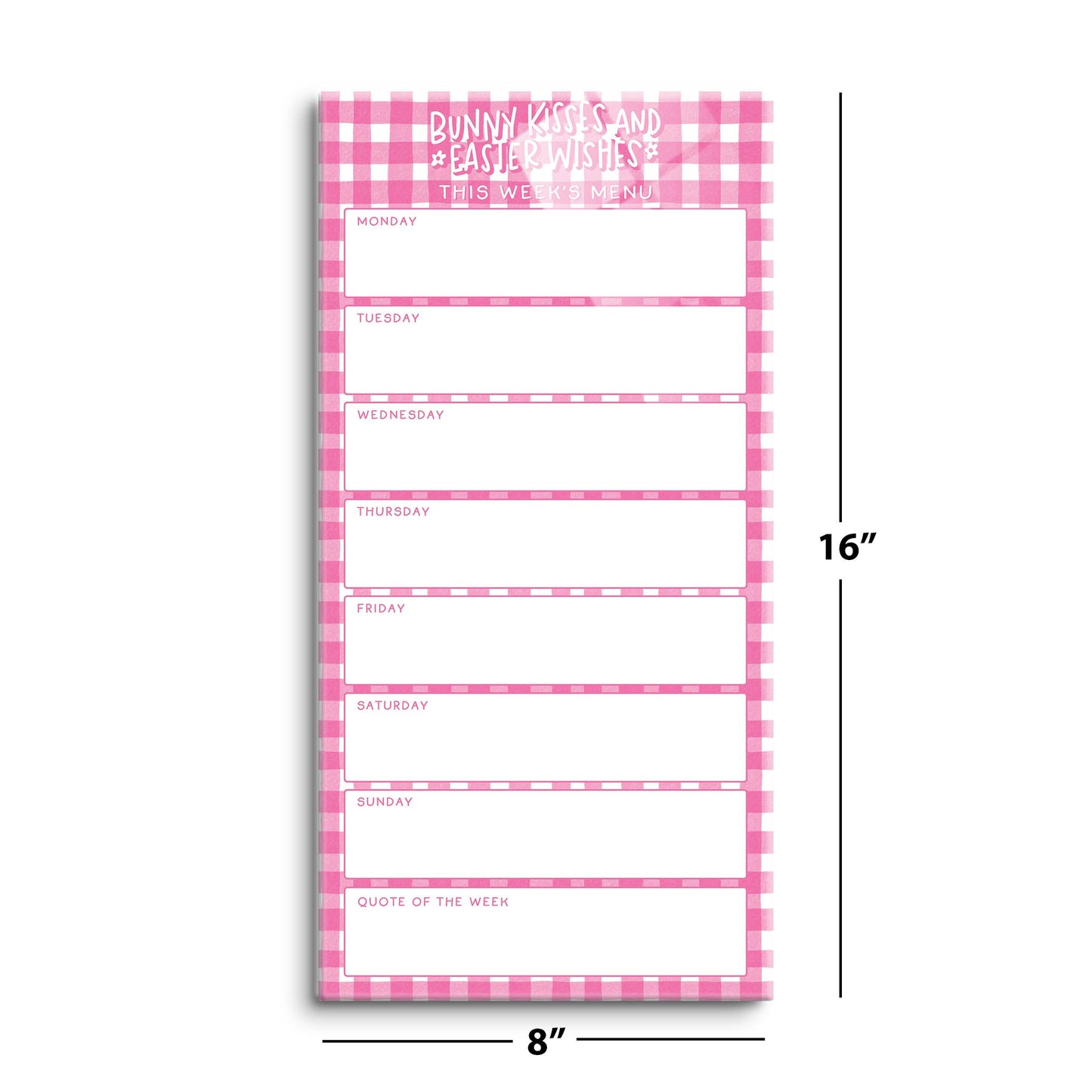 8x16 Glass Dry Erase-Pink Plaid Pattern Weekly Menu