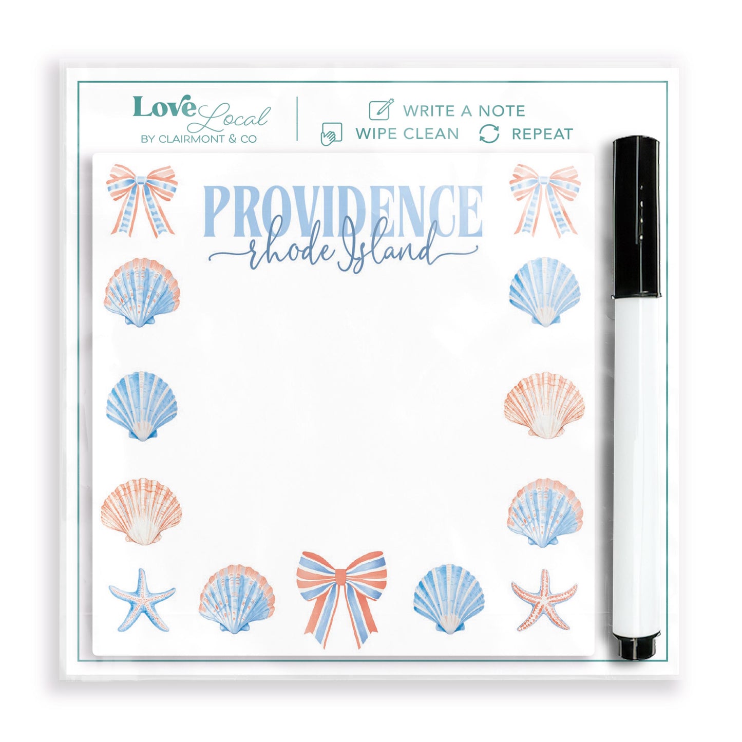 4x4 Clear Reminder Love Local-Love+Local New England Tides Shells & Bows -0