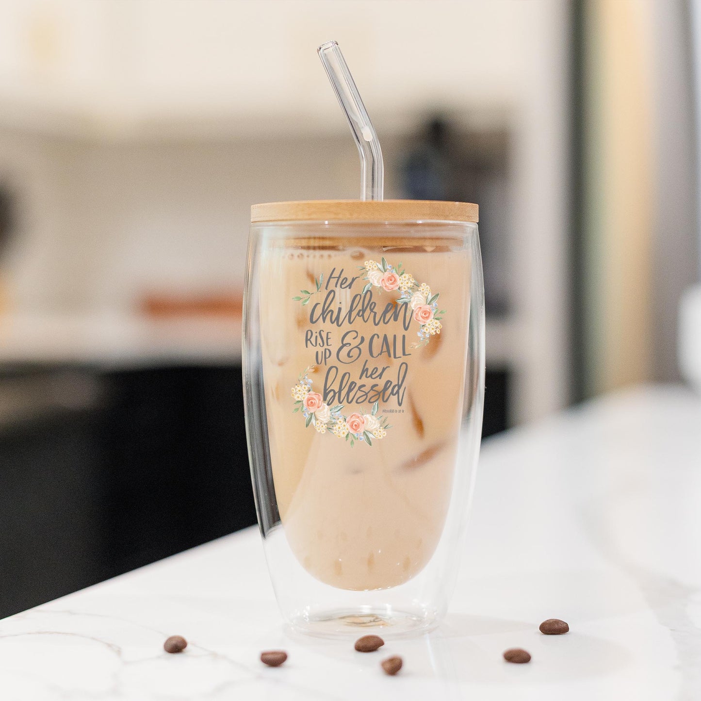 16oz Double Insulated Glass Tumbler-Her Children Call Her Blessed -1