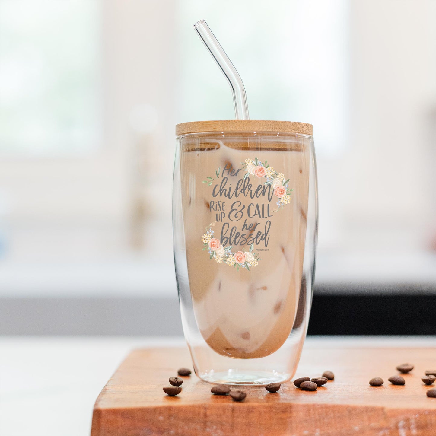 16oz Double Insulated Glass Tumbler-Her Children Call Her Blessed -2