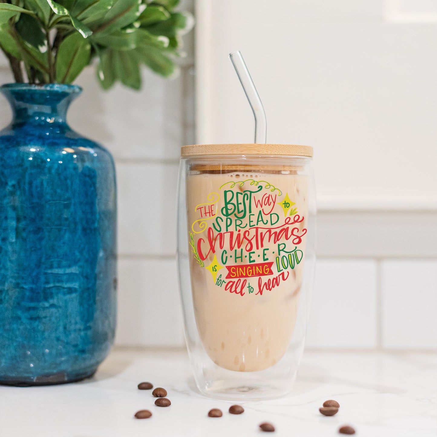 16oz Double Insulated Glass Tumbler-Best Way To Spread Christmas Cheer
