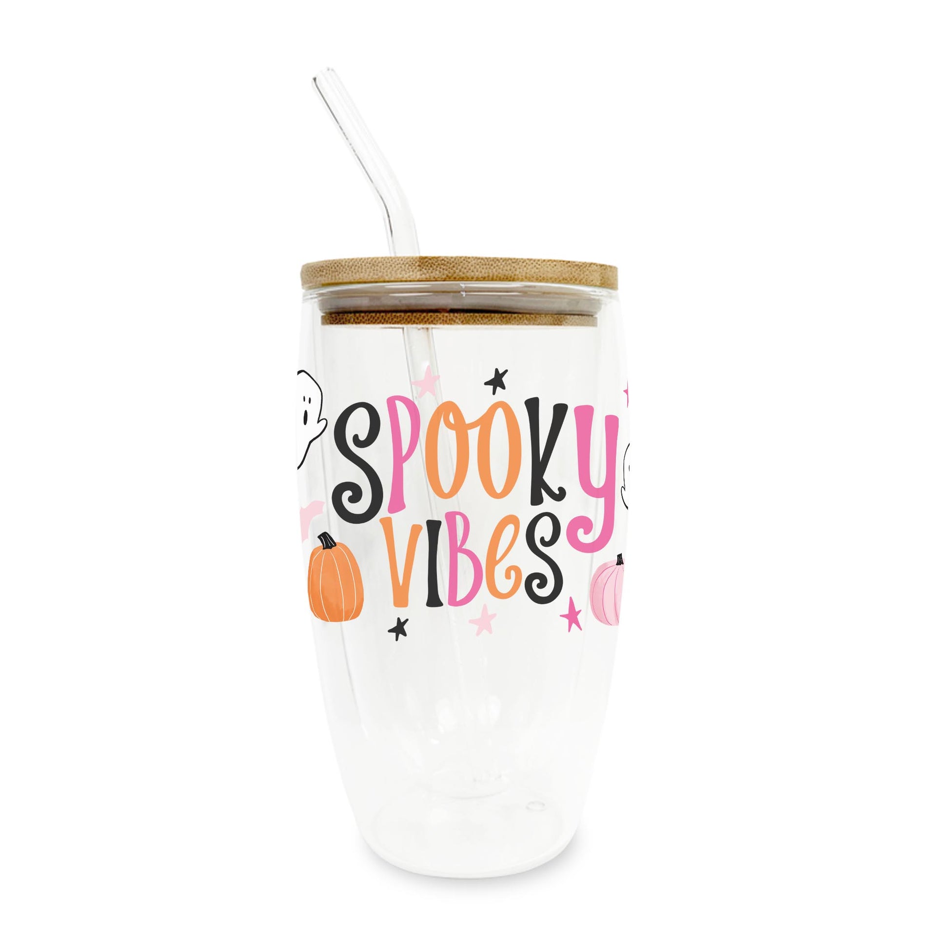 16oz Double Insulated Glass Tumbler-Happy Ghost Spooky Vibes -0