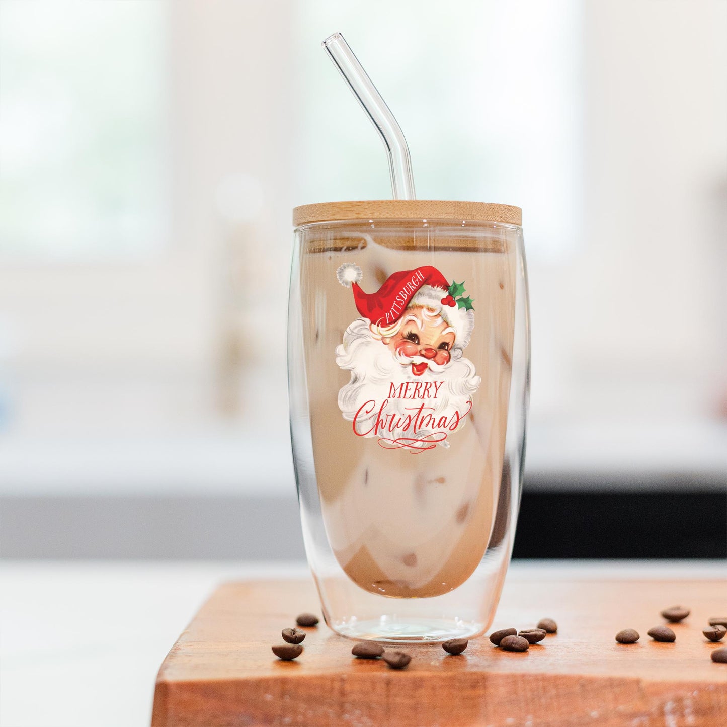 16oz Double Insulated Glass Tumbler-Classic Santa Merry Christmas -2
