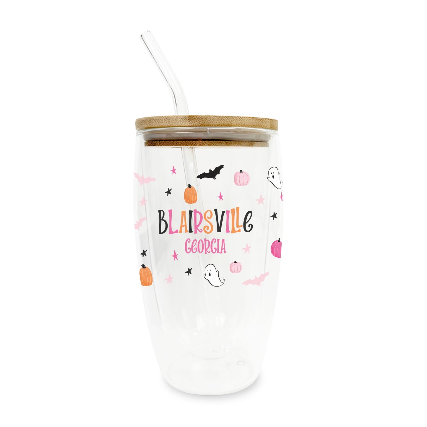 16oz Double Insulated Glass Tumbler-L+L Happy Ghost -0