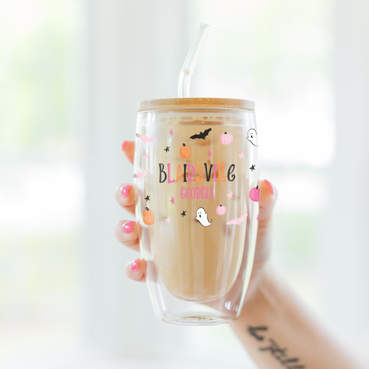 16oz Double Insulated Glass Tumbler-L+L Happy Ghost -3
