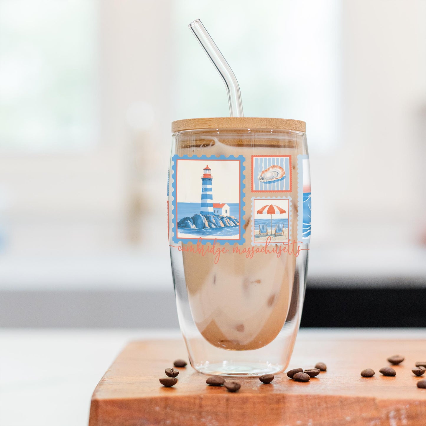 16oz Double Insulated Glass Tumbler-Love+Local New England Tides -2