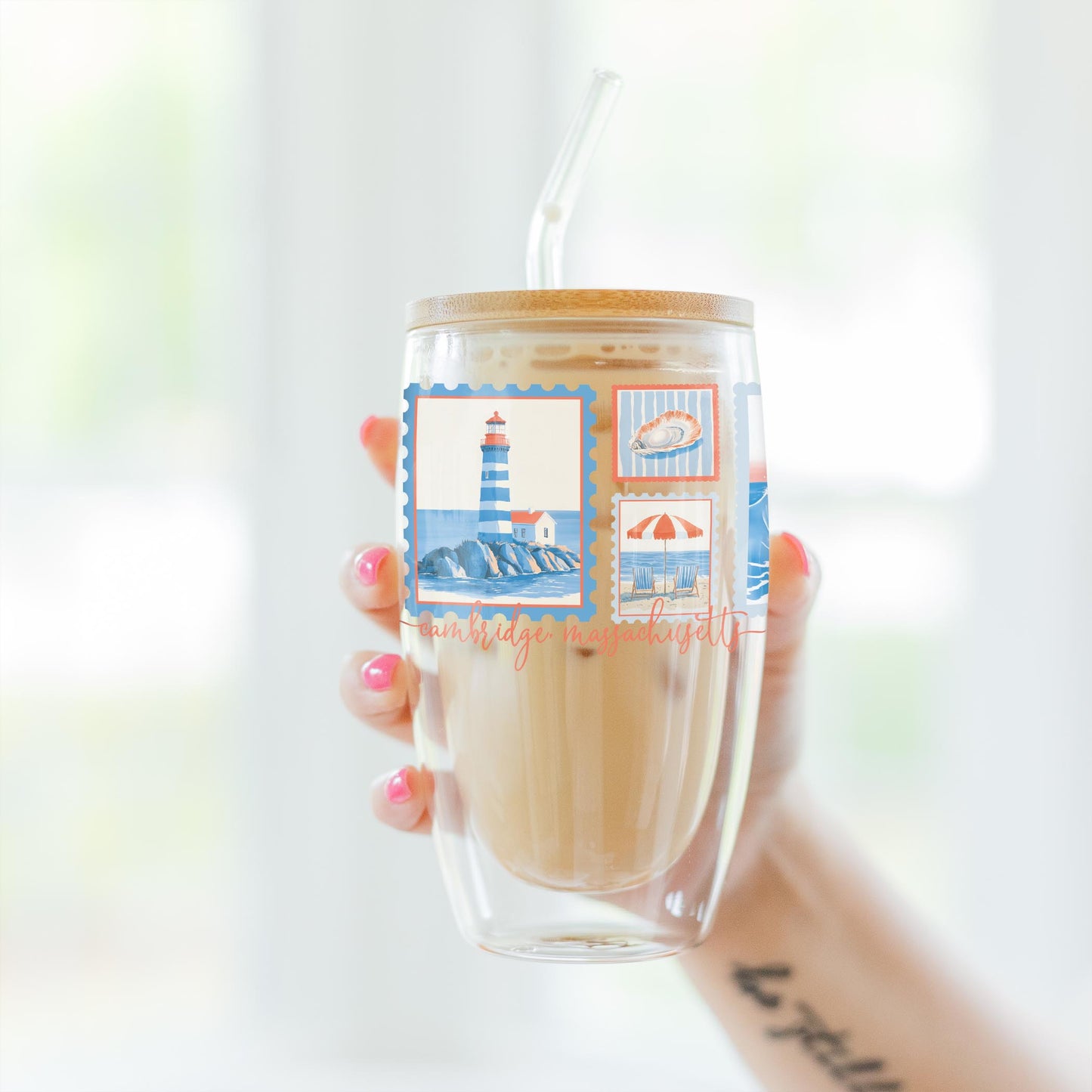 16oz Double Insulated Glass Tumbler-Love+Local New England Tides -3