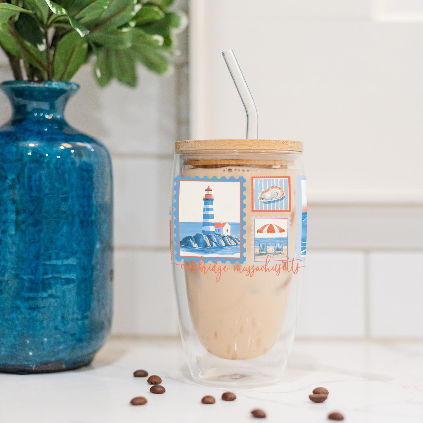 16oz Double Insulated Glass Tumbler-Love+Local New England Tides -4