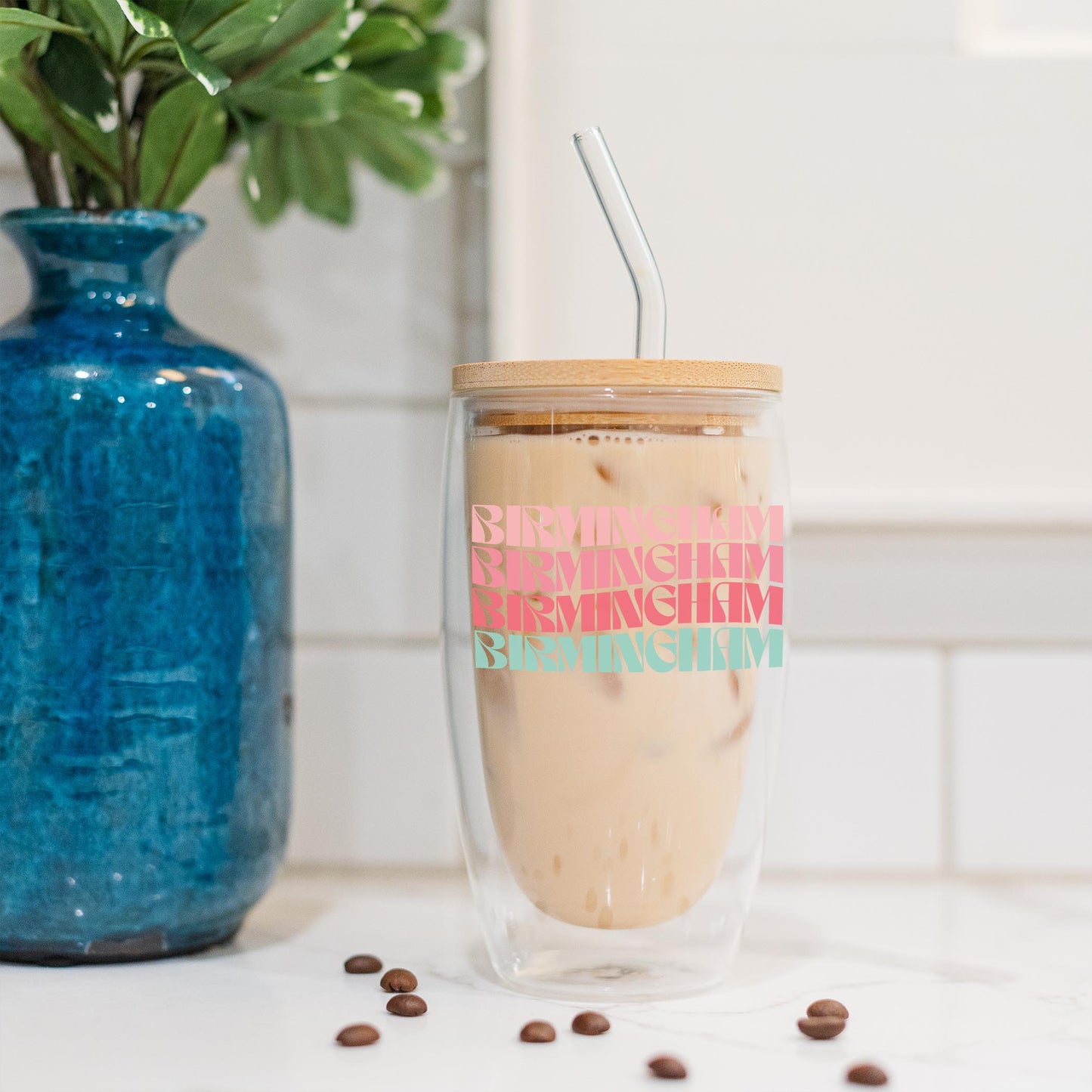 16oz Double Insulated Glass Tumbler-L+L Retro Wave -4