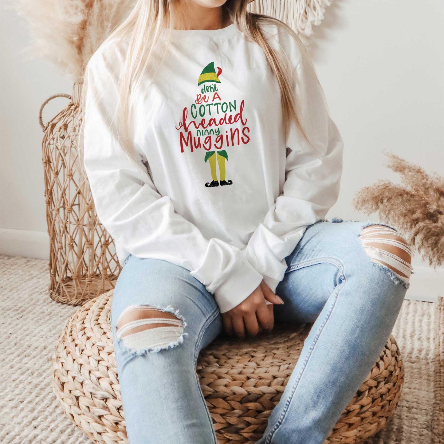 Long Sleeve T-Shirt White-Cotton Headed Ninny Muggins