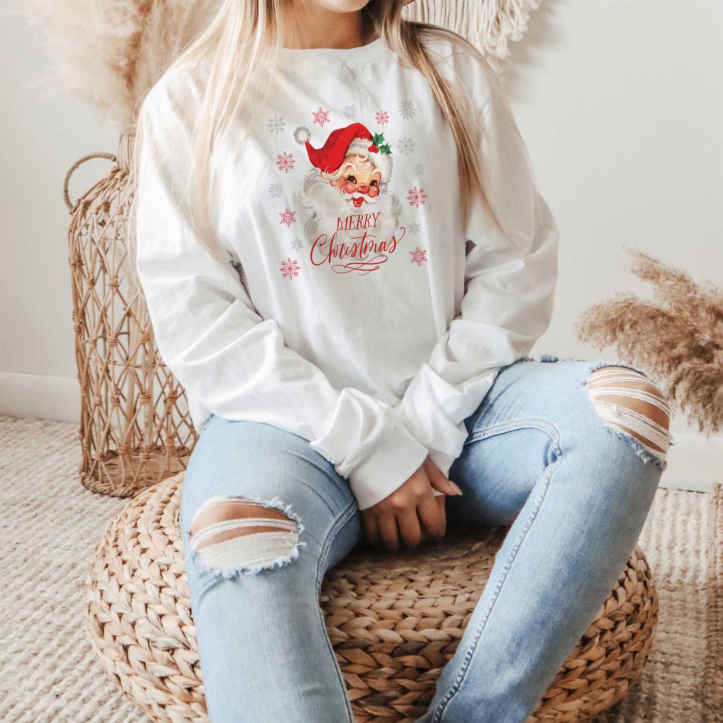 Long Sleeve T-Shirt White-Classic Santa