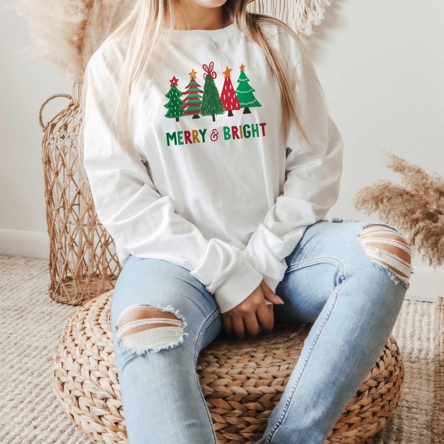 Long Sleeve T-Shirt White-Whimsy Wonderland Traditional Merry & Bright